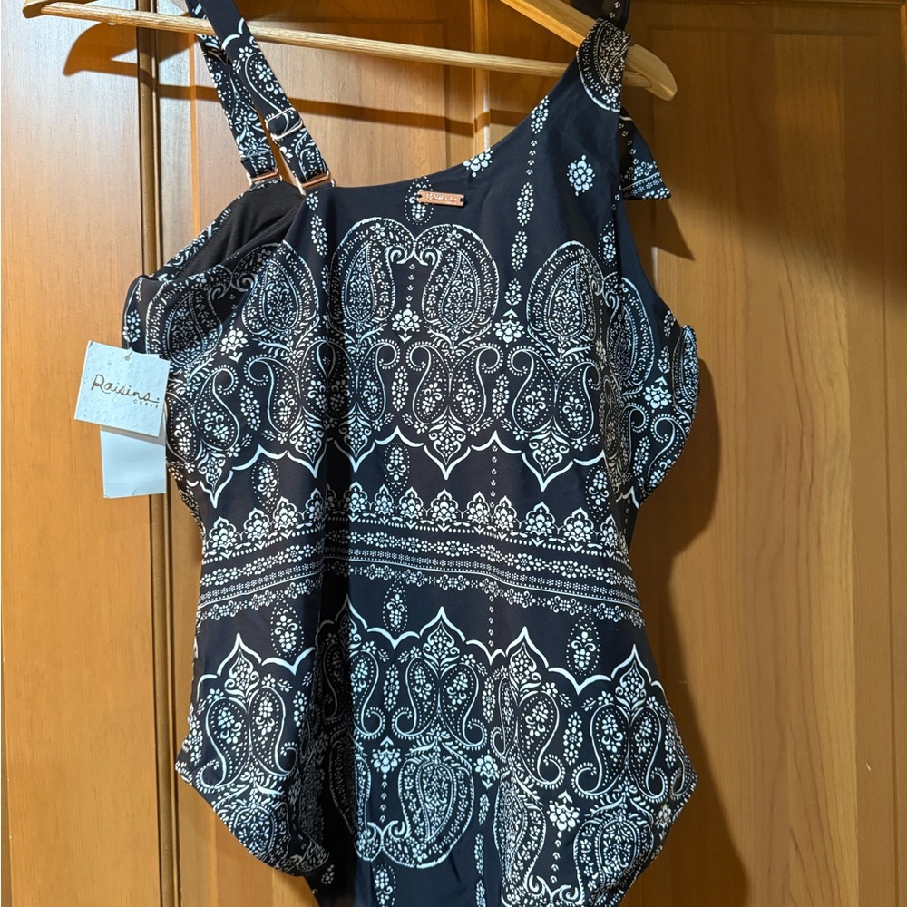 One Piece Swimsuit Plus Size 16W Black White Paisley by Raisins  NWT - Picture 4 of 8